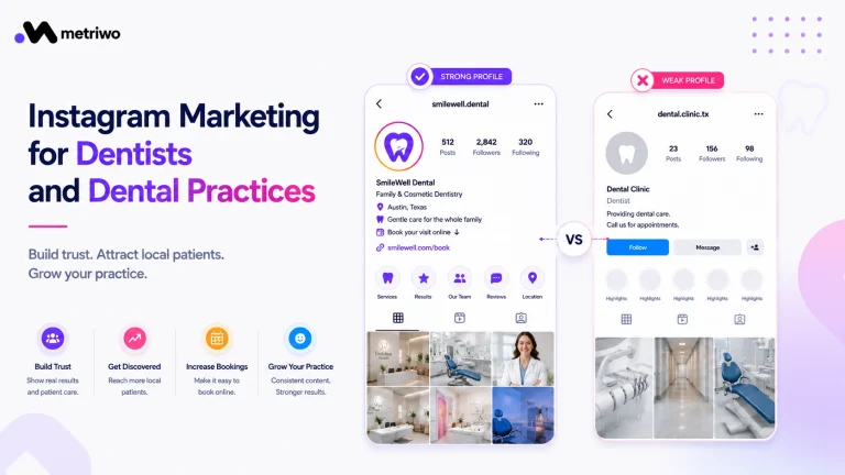 Instagram marketing for dentists showing a strong dental practice profile compared with a weak Instagram profile