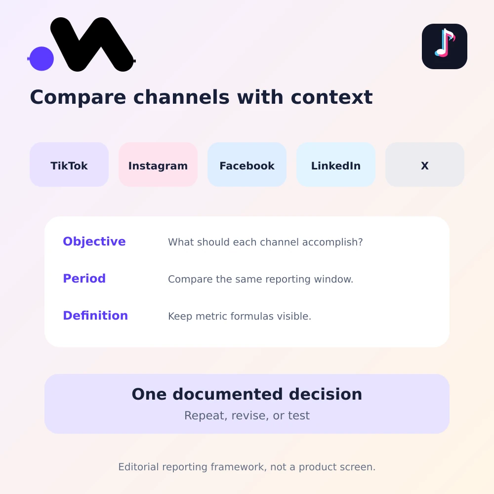 Put TikTok Results in a Shared Reporting Framework Reporting framework for TikTok and other channels using consistent objectives, reporting periods, and metric definitions.